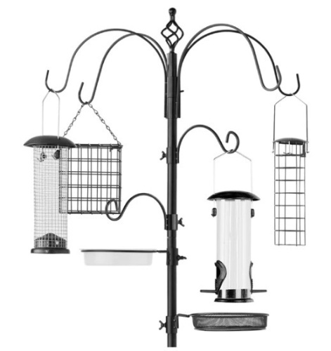 Bird Feeding Station, 6-Hook Steel Multi-Feeder Stand w/ 4 Feeders - 89in,E-COMMERCE RETURN - Lot 105