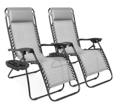 Set of 2 Adjustable Zero Gravity Patio Chair Recliners w/ Cup Holders,NEW(GRAY) - Lot 106
