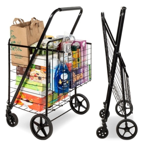 Folding Steel Grocery Cart w/ Double Basket, Swivel Wheels, 220lb Cap,APPEARS NEW - Lot 124