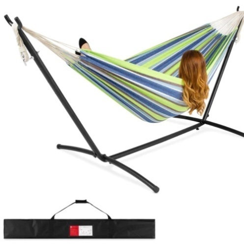 2-Person Brazilian-Style Double Hammock w/ Carrying Bag and Steel Stand,APPEARS NEW - Lot 92