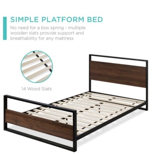 Metal Wood Platform Queen Bed Frame,E-COMMERCE RETURN - Lot 127