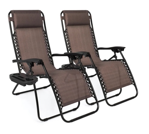 Set of 2 Adjustable Zero Gravity Patio Chair Recliners w/ Cup Holders,NEW - Lot 149