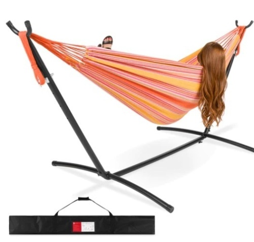 2-Person Brazilian-Style Double Hammock w/ Carrying Bag and Steel Stand,E-COMMERCE RETURN  - Lot 112