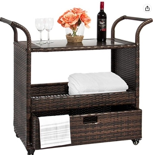 Best Choice Products Outdoor Patio Wicker Serving Bar Cart,APPEARS NEW - Lot 111