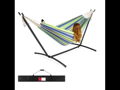 2-Person Brazilian-Style Double Hammock w/ Carrying Bag and Steel Stand,APPEARS NEW  - Lot 125