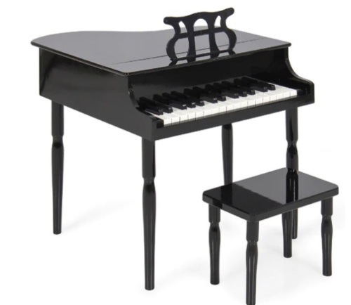 Kids Mini Wooden Grand Piano w/ Lid, Bench, Music Rack, Song Book, Stickers,E-COMMERCE RETURN - Lot 313