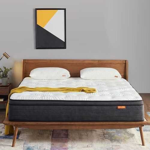 Sweetnight 12 Inch Plush Pillow Top Hybrid Mattress, Gel Memory Foam, Motion Isolating Individually Wrapped Coils, Queen Size, Grey  - Lot 277