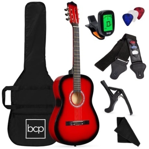 Beginner Acoustic Guitar Set w/ Case, Strap, Digital Tuner, Strings - 38in  - Lot 439