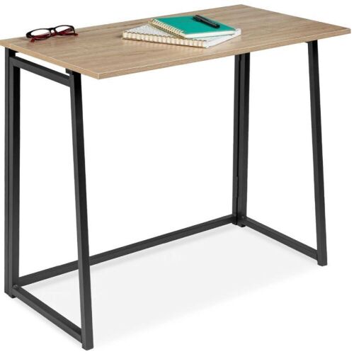Folding Drop Leaf Office Desk w/ Wood Table Top, Back Shelf - 31.5in - Lot 758