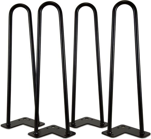 WEN TL16B 16-Inch Mid-Century Modern Satin Black Hairpin Table Legs, 1/2″ Diameter, Set of 4  - Lot 1145
