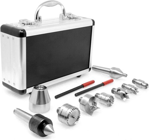 WEN LA0009 9-Piece MT2 Wood Lathe Drive and Live Center Kit with Aluminum Case & WEN LA1158 1-5/8-Inch MT2 Tailstock Live Center for Wood Lathes  - Lot 1126