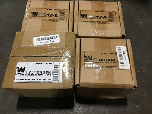 Lot of (4) 4-Jaw Self-Centering Lathe Chuck Set with 1-Inch x 8TPI Thread  - Lot 1127