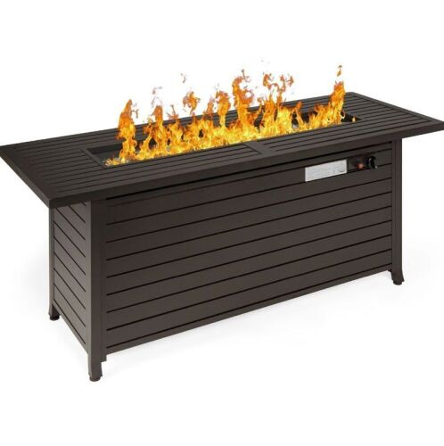 50,000 BTU Rectangular Propane Gas Fire Pit Table w/ Storage, Cover - 57in - Lot 560