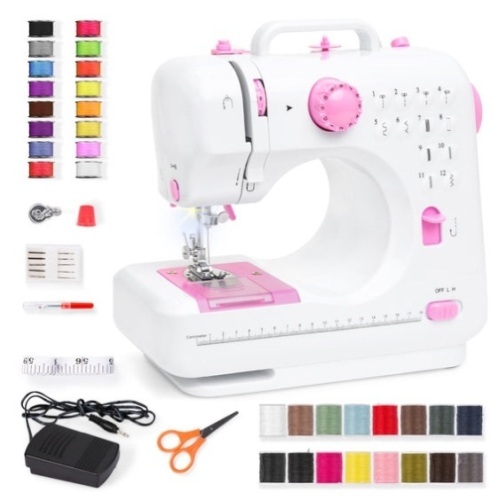 6V Portable Foot Pedal Sewing Machine w/ 12 Stitch Patterns, Appears New, Untested 