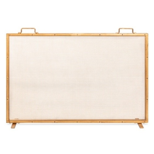 Single Panel Handcrafted Steel Mesh Fireplace Screen w/ Handles - 38x27in, Appears New