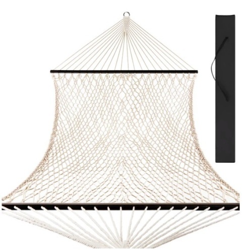 Cotton Rope 2-Person Double Hammock w/ Spreader Bars, Carrying Case, Appears New