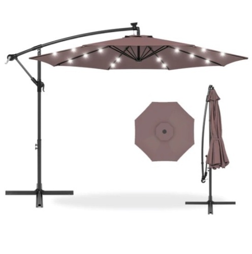Solar LED Offset Hanging Patio Umbrella w/ Crank Tilt Adjustment - 10ft, Appears New