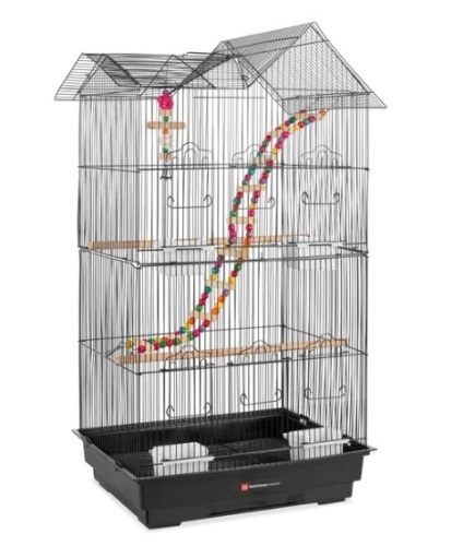 Indoor Outdoor Iron Birdcage w/ Removable Tray, 4 Feeders, 2 Toys - 36in, Appears New