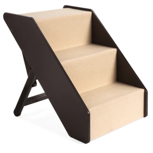 Foldable Adjustable, Non-Slip Wide Wooden Carpeted Pet Step Stairs, Appears New