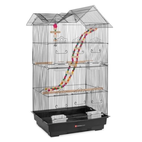 Indoor Outdoor Iron Birdcage w/ Removable Tray, 4 Feeders, 2 Toys - 36in, Appears New