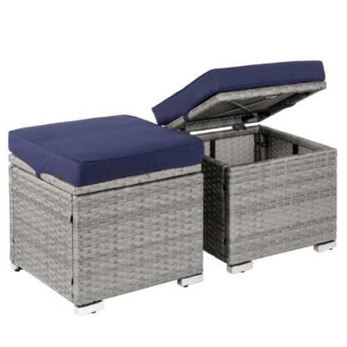 Set of 2 Wicker Ottomans, Multipurpose w/ Removable Cushions, Steel Frame, Appears New