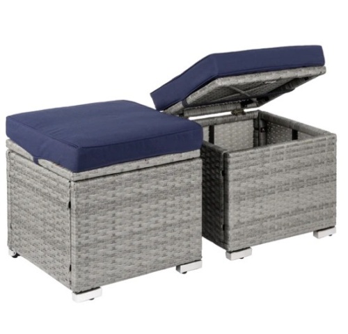 Set of 2 Wicker Ottomans, Multipurpose w/ Removable Cushions, Steel Frame, Appears New