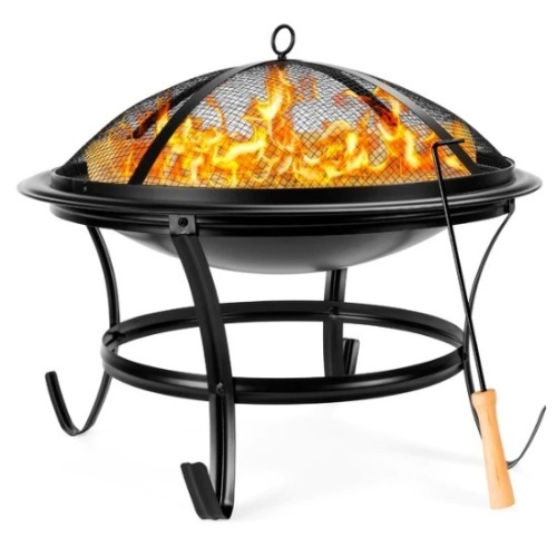 Steel Outdoor Patio Fire Pit Bowl w/ Screen Cover, Poker - 22in, Appears New