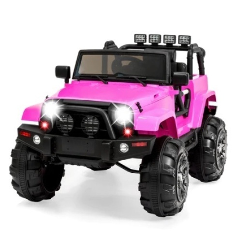 12V Kids Ride-On Truck Car Toy w/ 3 Speeds, LED, Remote, Bluetooth, Pink - Lot 4