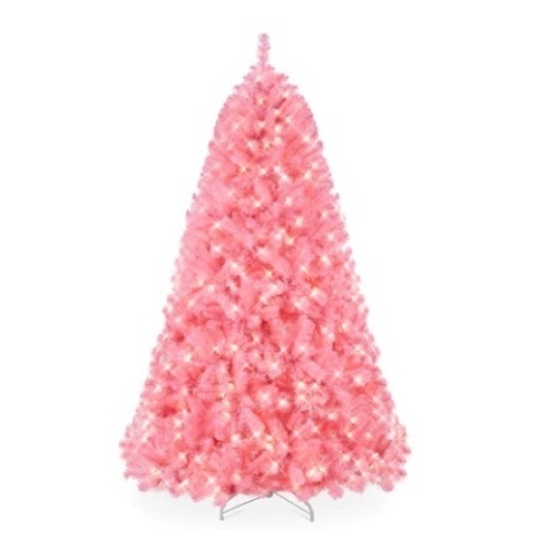 Pre-Lit Artificial Christmas Tree w/ 947 Tips, 350 Lights, Metal Stand, 6ft, Pink - Lot 5