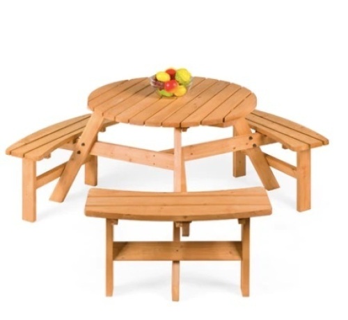 6-Person Circular Wooden Picnic Table w/ Benches - Lot 21