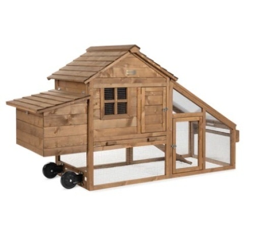 Mobile Wood Chicken Coop Tractor w/ Wheels, 2 Doors, Nest Box, 70in - Lot 23