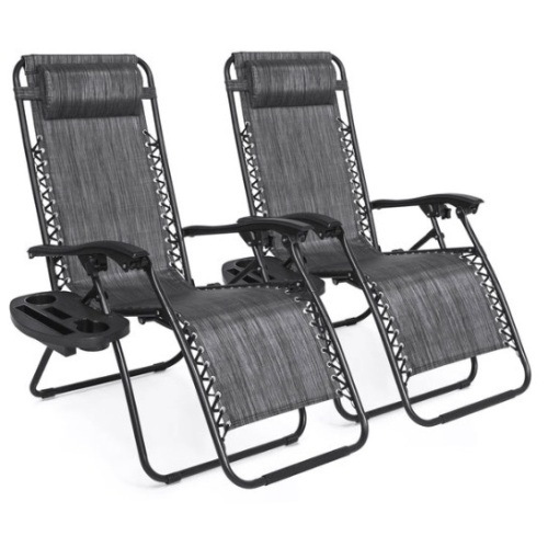 Set of 2 Adjustable Zero Gravity Patio Chair Recliners w/ Cup Holders, Gray - Lot 106