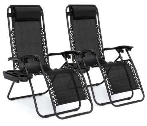 Set of 2 Adjustable Zero Gravity Patio Chair Recliners w/ Cup Holders, Black - Lot 109