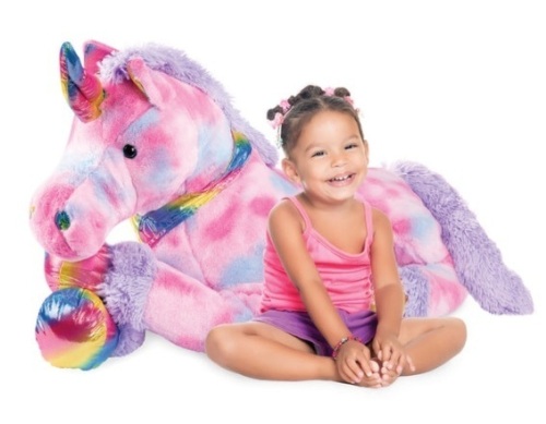 Kids Extra Large Life-Size Plush Rainbow Unicorn Stuffed Animal w/ Soft Fur, Tie-Dye - Lot 113