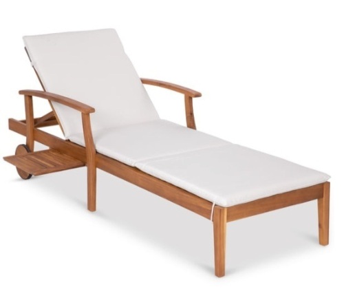 Adjustable Acacia Wood Chaise Lounge Chair w/ Side Table, Wheels - 79x26in - Lot 125