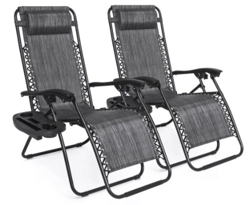 Set of 2 Adjustable Zero Gravity Patio Chair Recliners w/ Cup Holders - Lot 126