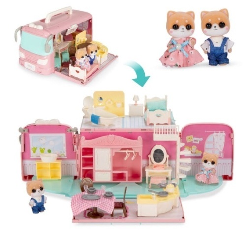 Camper Van Playset Pretend Play Dollhouse with Tiny Critters - Lot 138