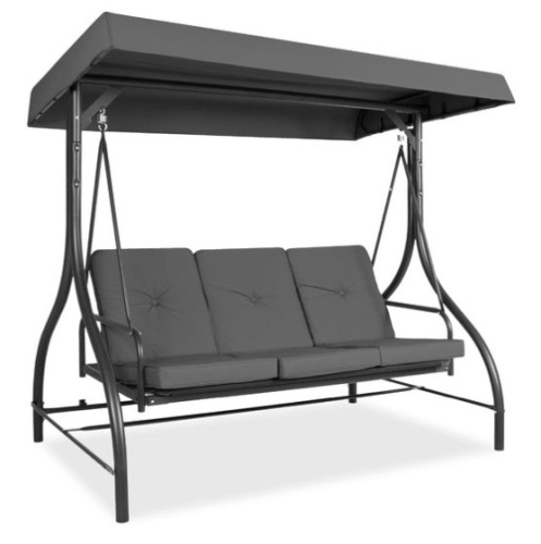 3-Seat Outdoor Canopy Swing Glider Furniture w/ Converting Flatbed Backrest, Gray - Lot 139