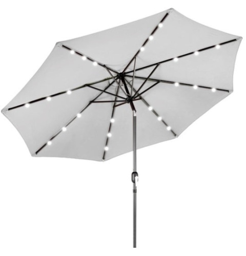 Solar LED Lighted Patio Umbrella w/ Tilt Adjustment, UV-Resistance - 10ft, Fog Gray - Lot 140