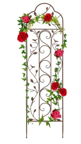 Iron Arched Garden Trellis Fence Panel w/ Branches, Birds - 60x15in - Lot 141