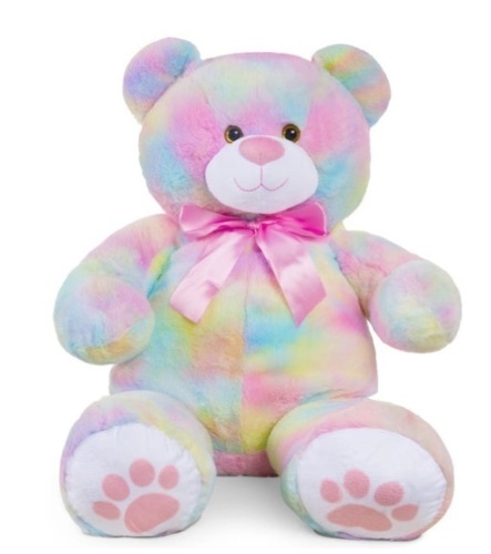 Giant Plush Teddy Bear Stuffed Animal w/ Bow Tie, Paw Prints - 38in, Pastel - Lot 144