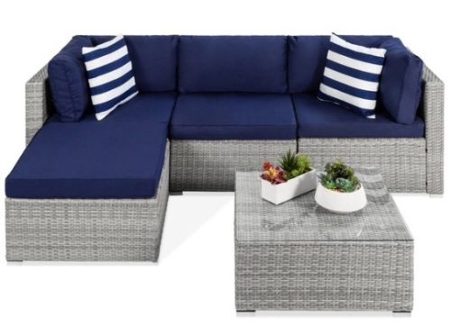5-Piece Modular Wicker Sectional Conversation Set w/ 2 Pillows, Coffee Table - Lot 156
