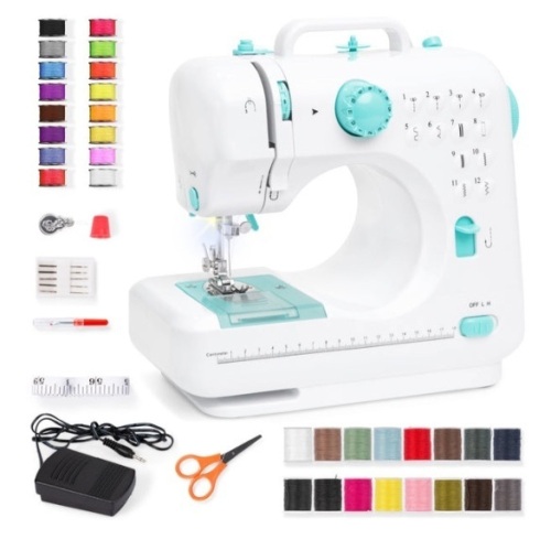 6V Portable Foot Pedal Sewing Machine w/ 12 Stitch Patterns, Teal - Lot 177