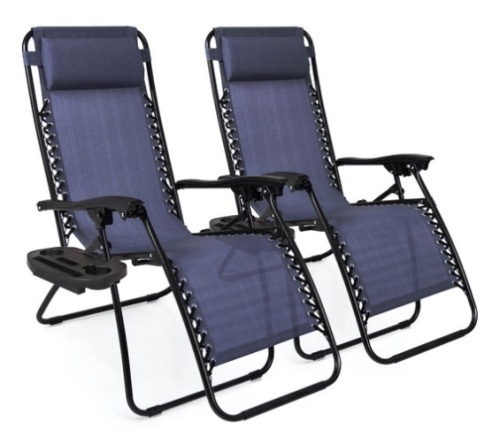 Set of 2 Adjustable Zero Gravity Patio Chair Recliners w/ Cup Holders, Blue - Lot 181
