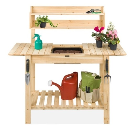 Wood Garden Potting Bench w/ Sliding Tabletop, Food Grade Dry Sink - Lot 184