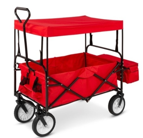 Utility Wagon Cart w/ Folding Design, 2 Cup Holders, Removable Canopy, Red - Lot 202