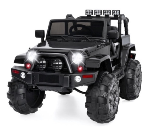 12V Kids Ride-On Truck Car Toy w/ 3 Speeds, LED, Remote, Bluetooth, Black - Lot 215
