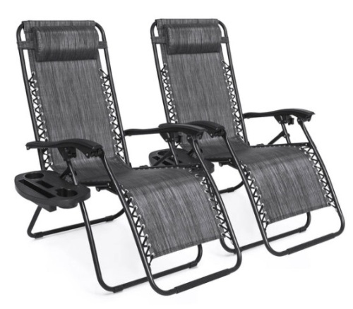 Set of 2 Adjustable Zero Gravity Patio Chair Recliners w/ Cup Holders, Gray - Lot 221