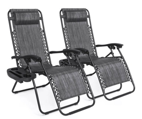 Set of 2 Adjustable Zero Gravity Patio Chair Recliners w/ Cup Holders, Gray - Lot 222