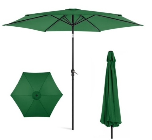 Outdoor Steel Market Patio Umbrella Decoration w/ Tilt, Crank Lift - 10ft, Green - Lot 228